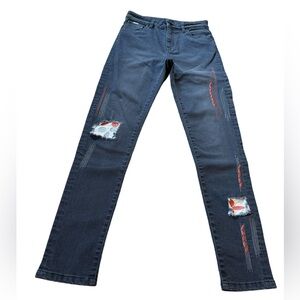 French Dressing Jeans Embroidered Patchwork Gray Denim